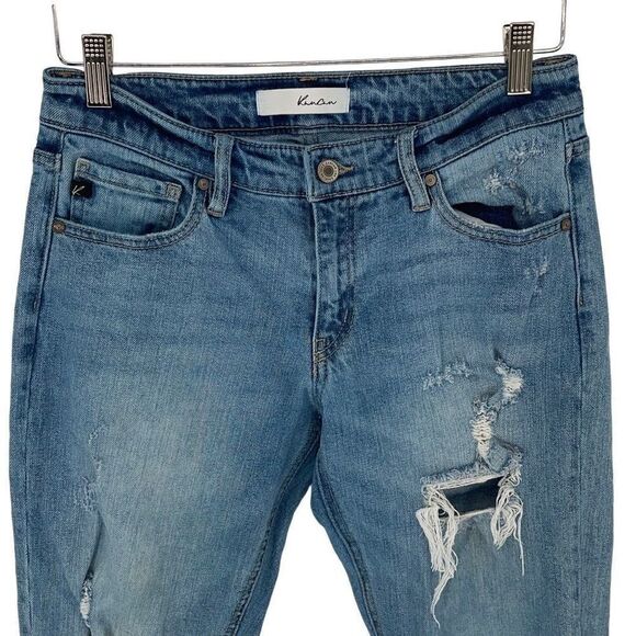 KanCan‎ Womens Distressed Jeans Denim 5 Pocket Stretch Light Wash Blue Size 7/27 - Picture 2 of 13